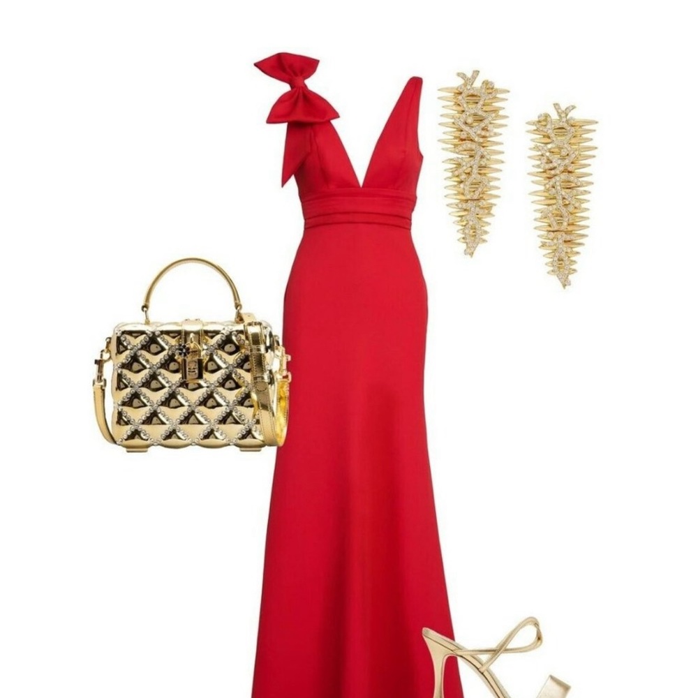 Mac Duggal Bow V-Neck A-Line Gown - Picture 4 of 11